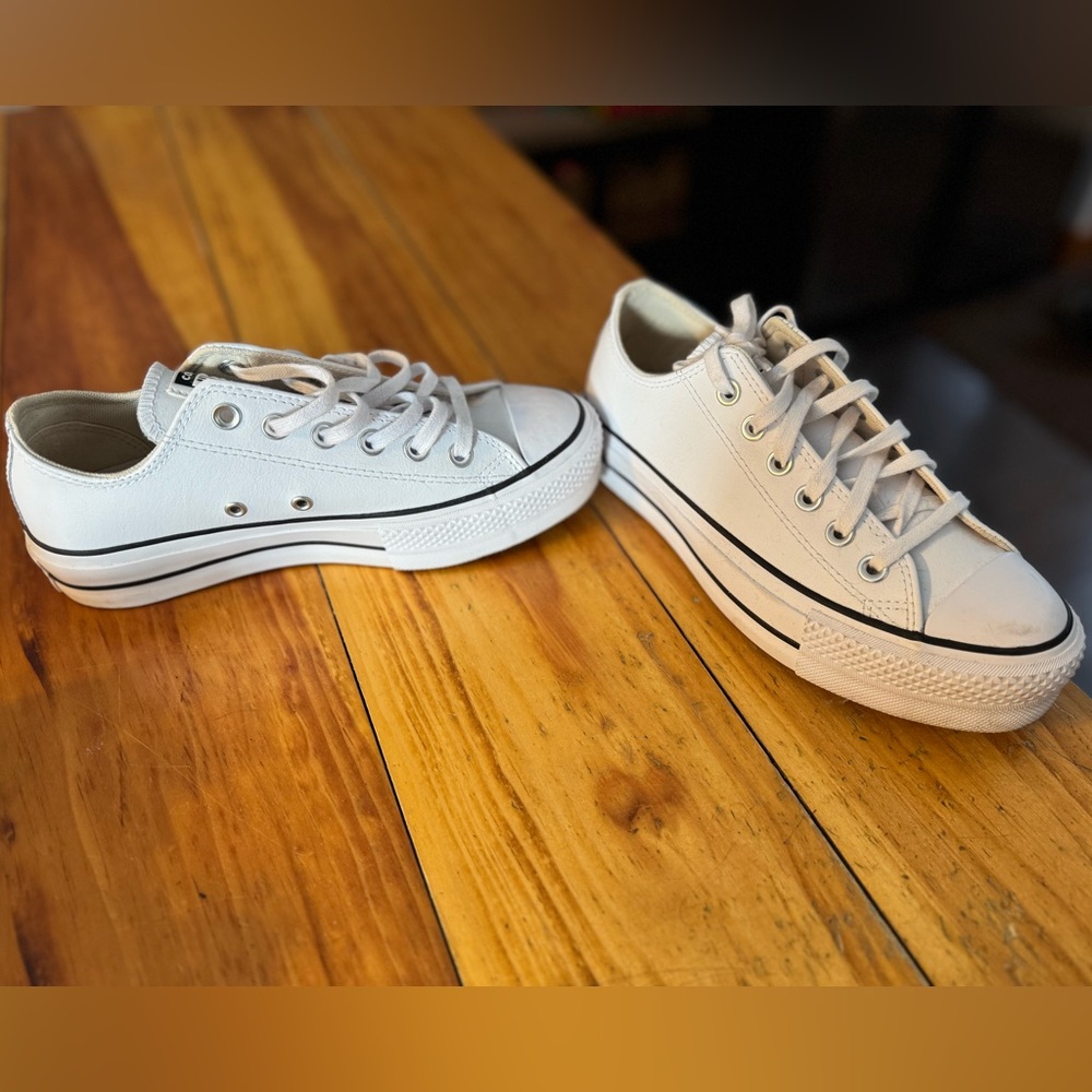 Leather Converse platform low tops.